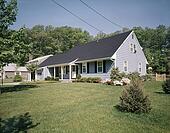 1970s, zwei geschichte, blau, vorstädtisch, haus, mit, schwarz