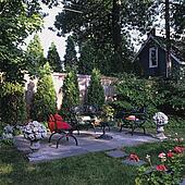 Patios:, schiefer, fliese, gartenterasse, bereiche, entlang, a