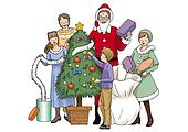 Family celebrating Christmas, Illustration, Front View Drawing | u28016792 | Fotosearch